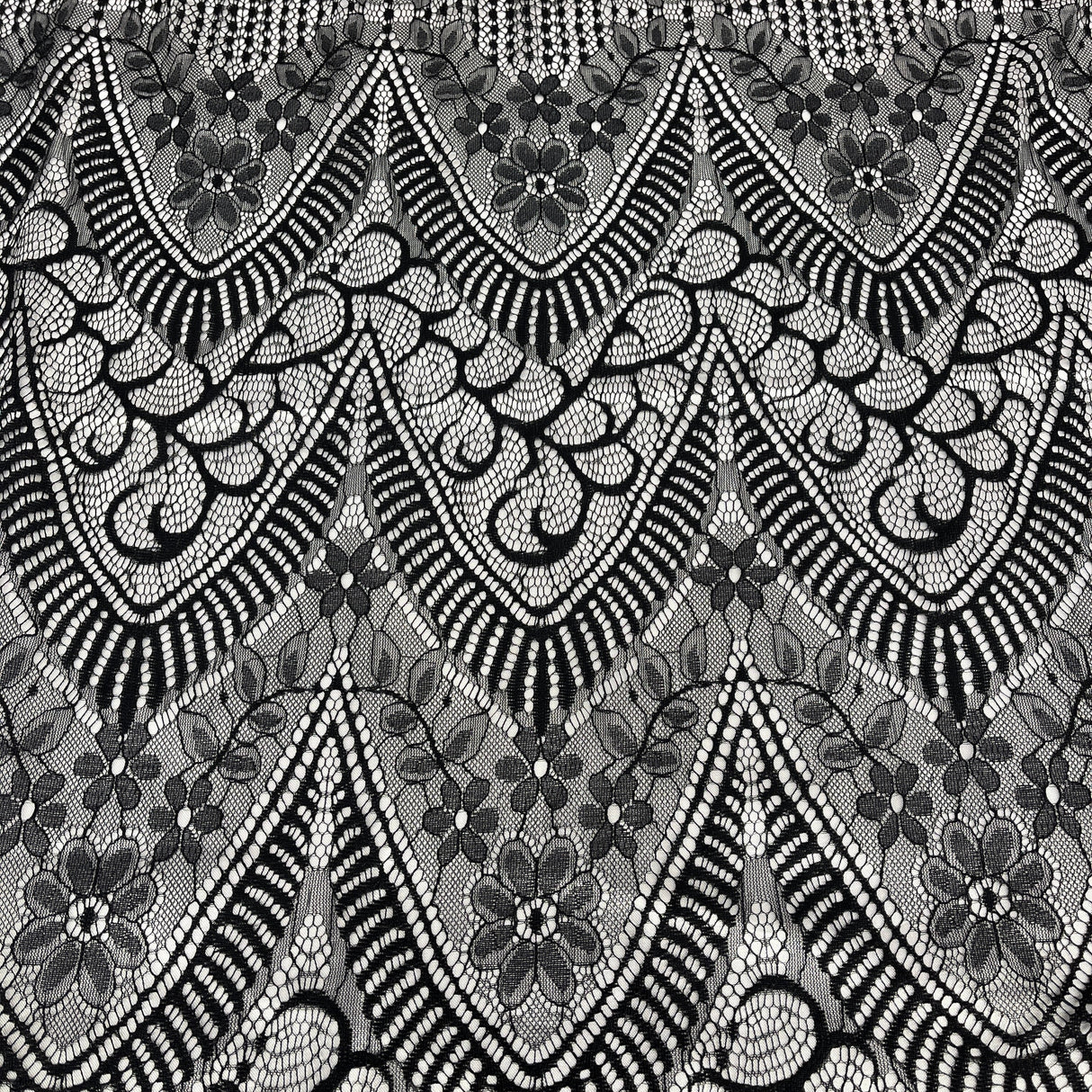 Embroidered Chantilly Lace Fabric with Eyelash Scallop