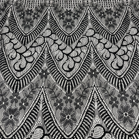 Embroidered Chantilly Lace Fabric with Eyelash Scallop