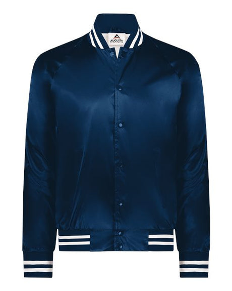 Satin Baseball Jacket Striped Trim