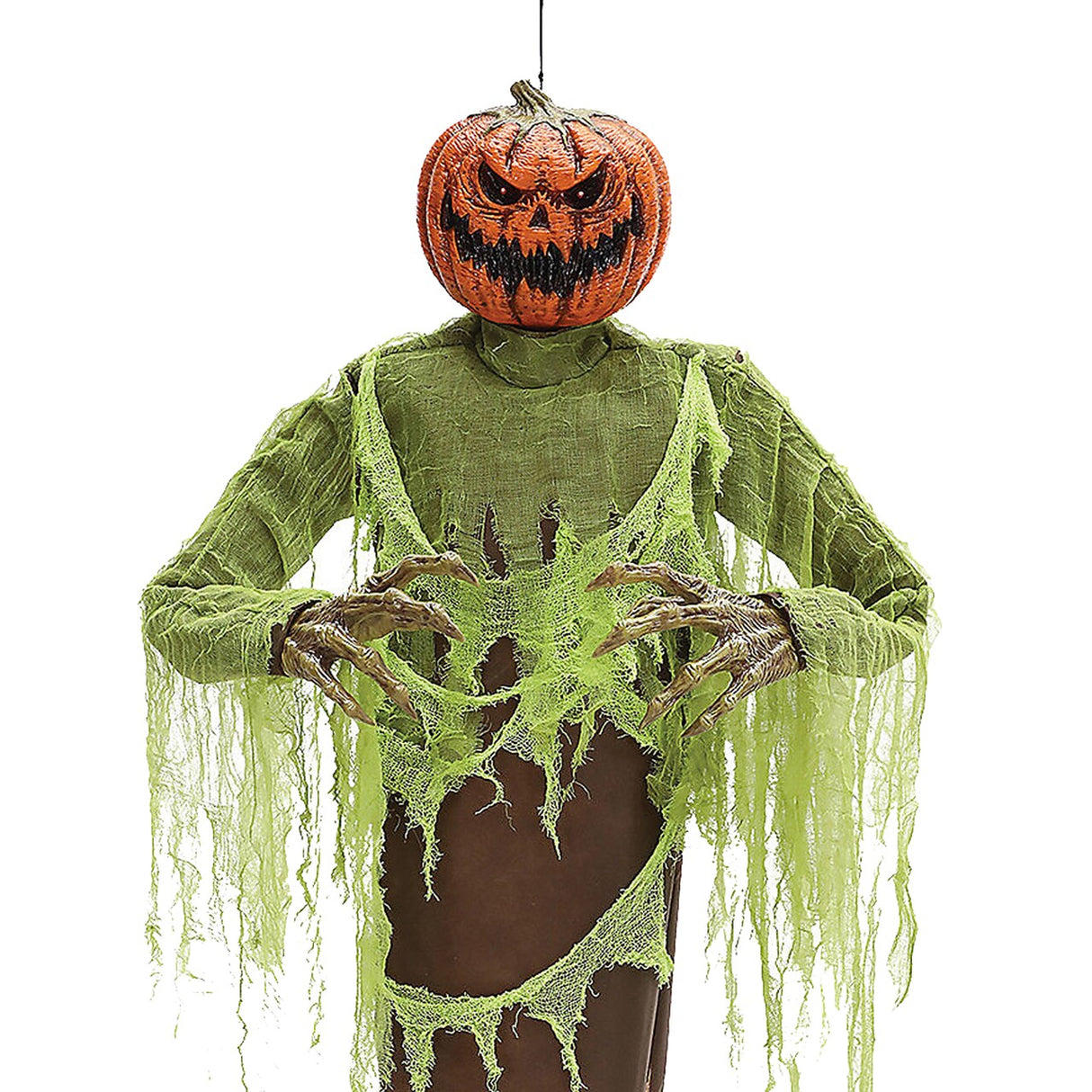60" Halloween Pumpkin Prop Hanging Scarecrow with Green LED Eyes, Battery Powered
