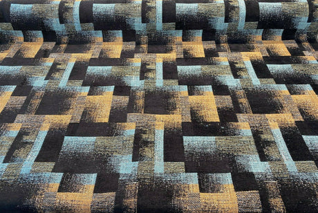 Cusino Nightfall Chenille Upholstery Fabric - Black With Hints Of Blue And Orange, 56" Width, Geometric Pattern (1 Yard)