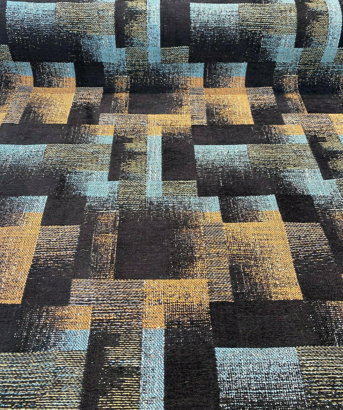 Cusino Nightfall Chenille Upholstery Fabric - Black With Hints Of Blue And Orange, 56" Width, Geometric Pattern (1 Yard)