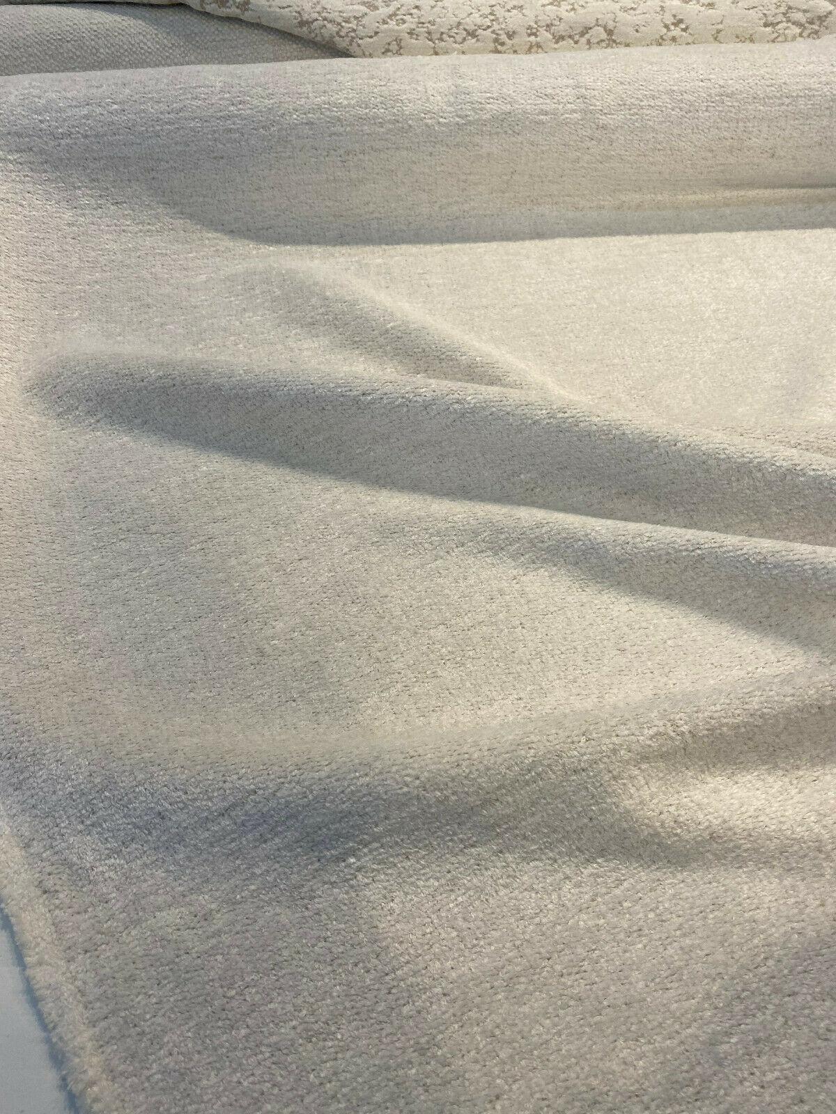 Yeti Ecru White Italian Premium Soft Chenille Upholstery Fabric - Ecru White, 56" Width (1 Yard)