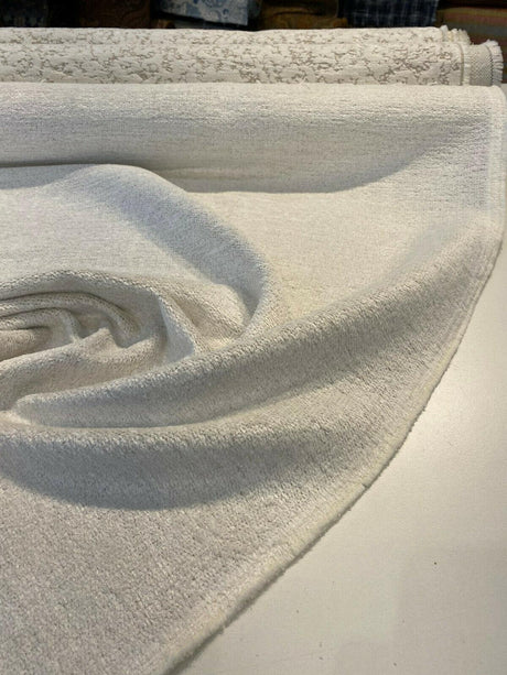 Yeti Ecru White Italian Premium Soft Chenille Upholstery Fabric - Ecru White, 56" Width (1 Yard)