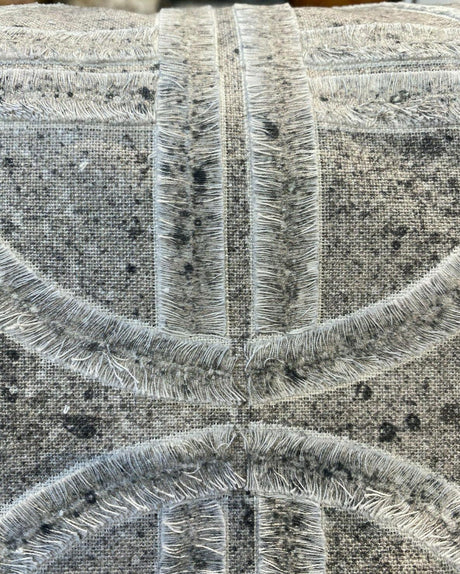 Thrill Seeker Embroidered Drapery Fabric - Stone Gray, Gray Charcoal White Off White, 54" Width (1 Yard)