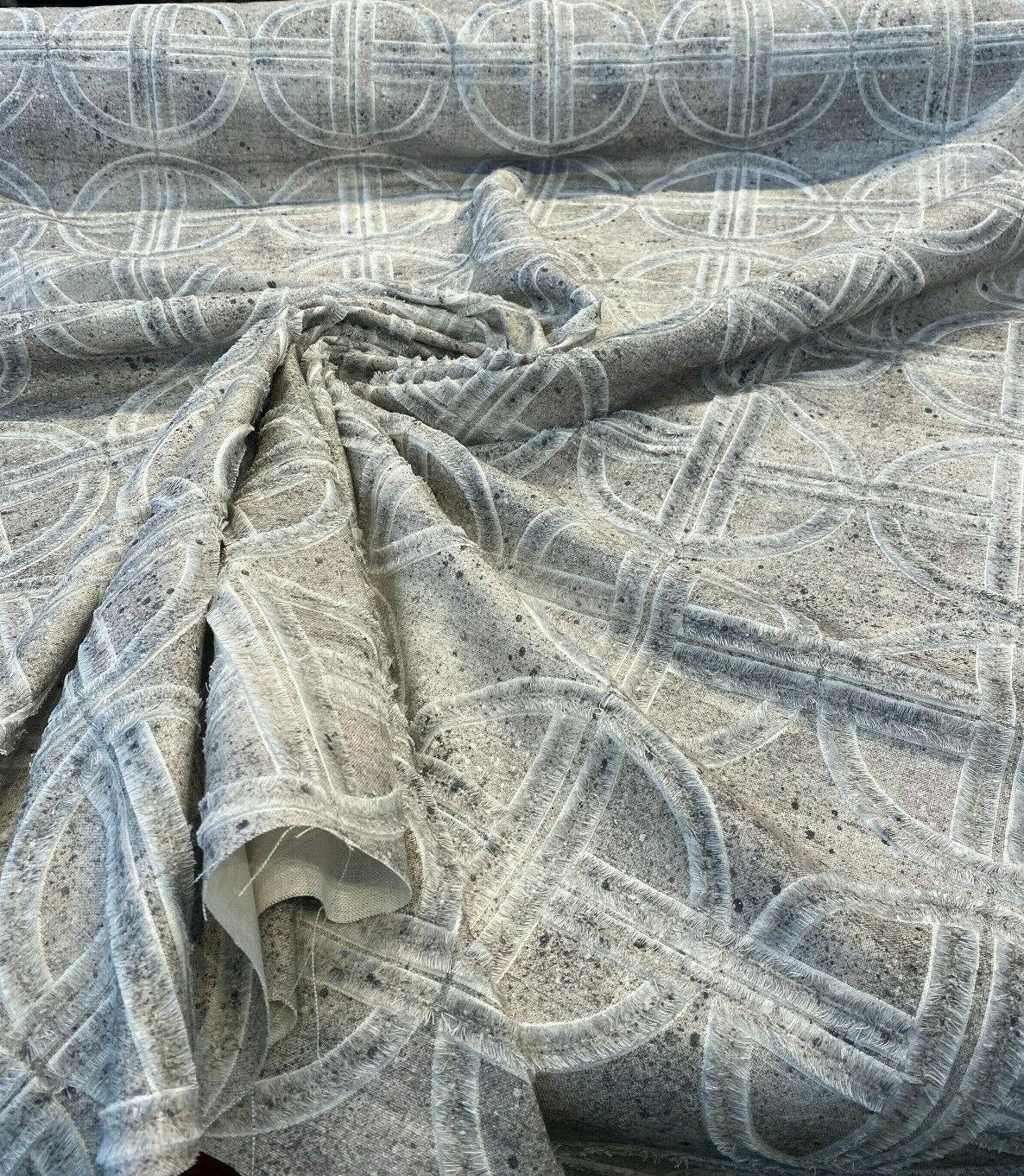 Thrill Seeker Embroidered Drapery Fabric - Stone Gray, Gray Charcoal White Off White, 54" Width (1 Yard)