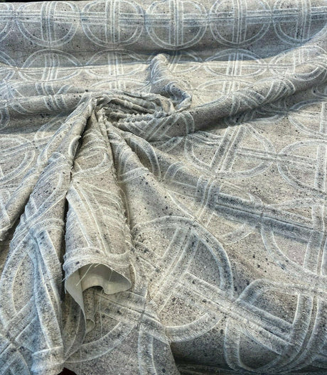 Thrill Seeker Embroidered Drapery Fabric - Stone Gray, Gray Charcoal White Off White, 54" Width (1 Yard)