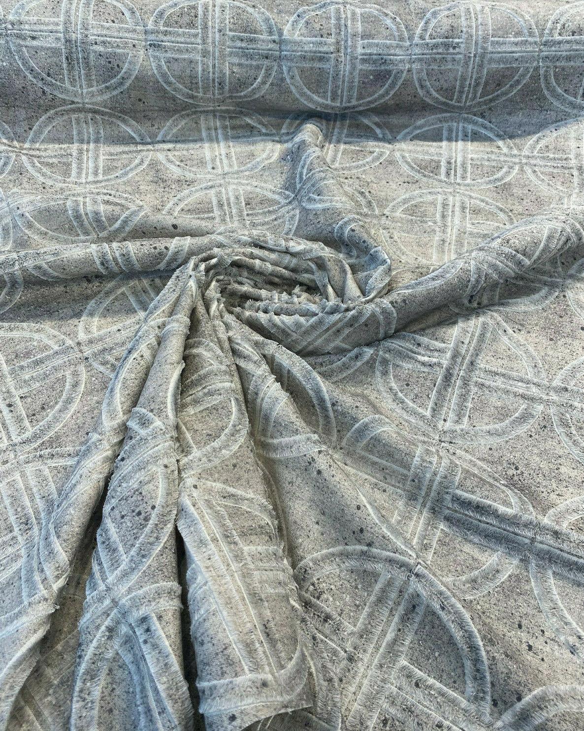 Thrill Seeker Embroidered Drapery Fabric - Stone Gray, Gray Charcoal White Off White, 54" Width (1 Yard)