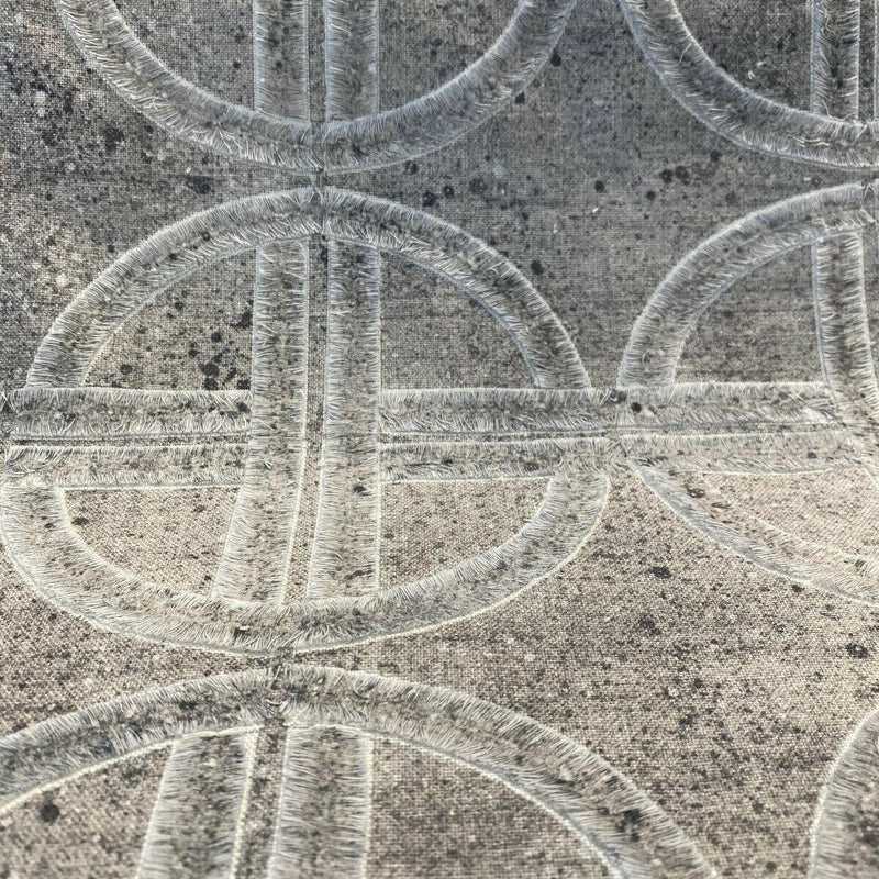 Thrill Seeker Embroidered Drapery Fabric - Stone Gray, Gray Charcoal White Off White, 54" Width (1 Yard)