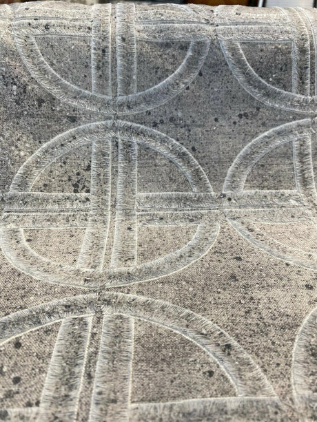 Thrill Seeker Embroidered Drapery Fabric - Stone Gray, Gray Charcoal White Off White, 54" Width (1 Yard)