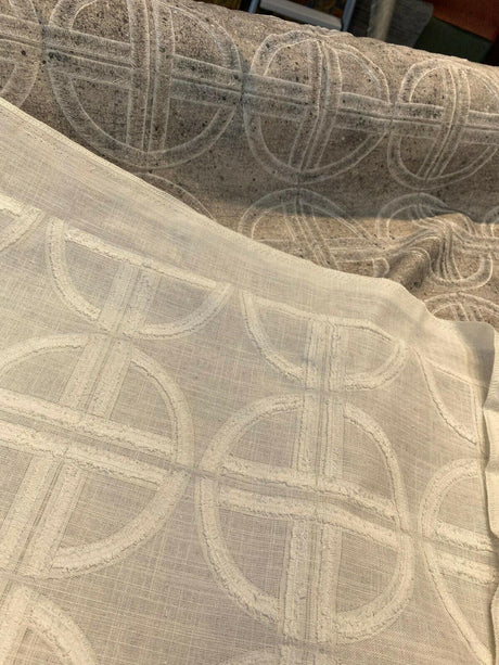 Thrill Seeker Embroidered Drapery Fabric - Stone Gray, Gray Charcoal White Off White, 54" Width (1 Yard)