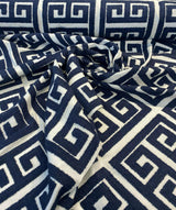 Sure Shot Embroidered Drapery Upholstery Fabric - Ink Blue, White Base, 54" Width (1 Yard)