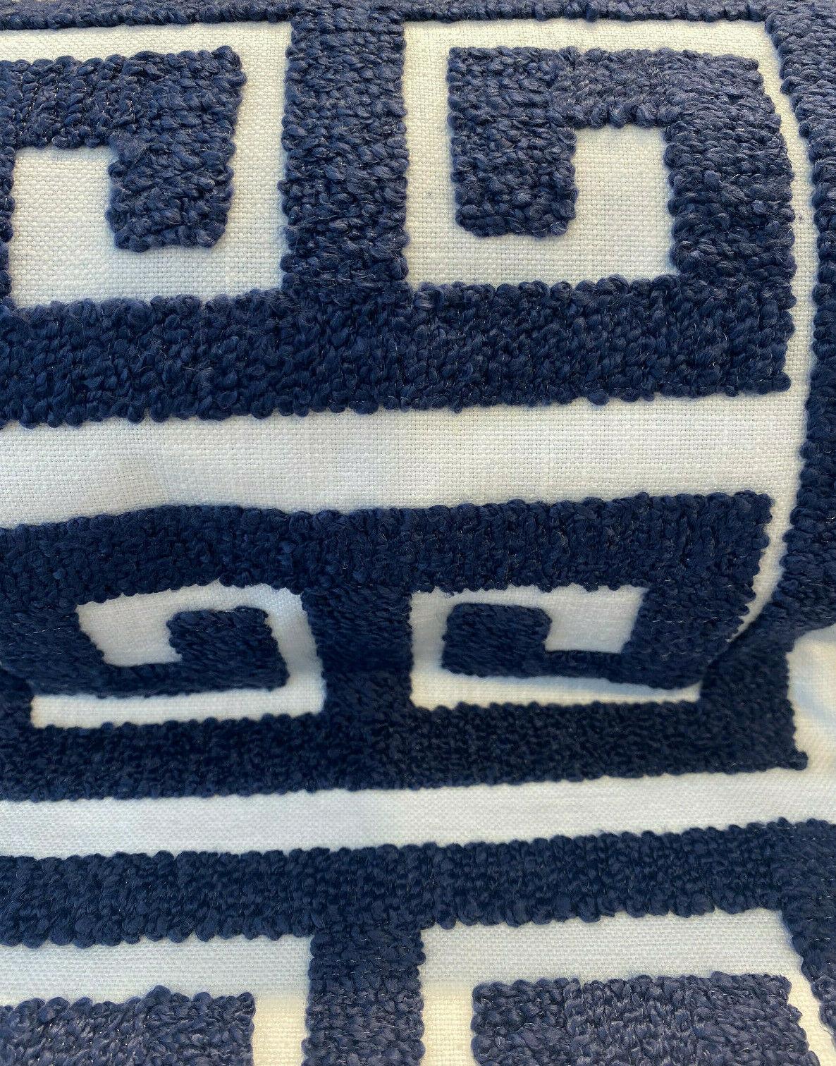 Sure Shot Embroidered Drapery Upholstery Fabric - Ink Blue, White Base, 54" Width (1 Yard)