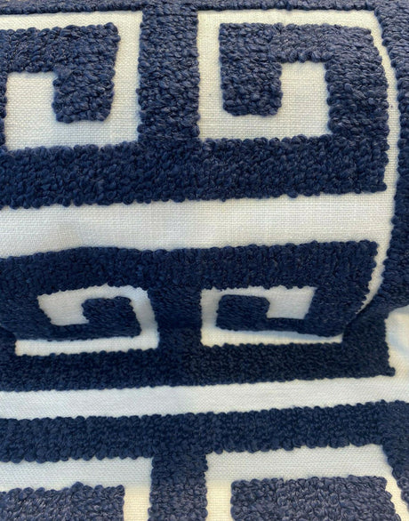 Sure Shot Embroidered Drapery Upholstery Fabric - Ink Blue, White Base, 54" Width (1 Yard)