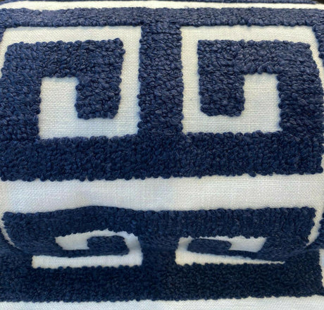 Sure Shot Embroidered Drapery Upholstery Fabric - Ink Blue, White Base, 54" Width (1 Yard)