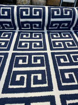 Sure Shot Embroidered Drapery Upholstery Fabric - Ink Blue, White Base, 54" Width (1 Yard)