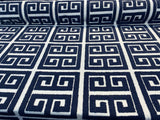 Sure Shot Embroidered Drapery Upholstery Fabric - Ink Blue, White Base, 54" Width (1 Yard)