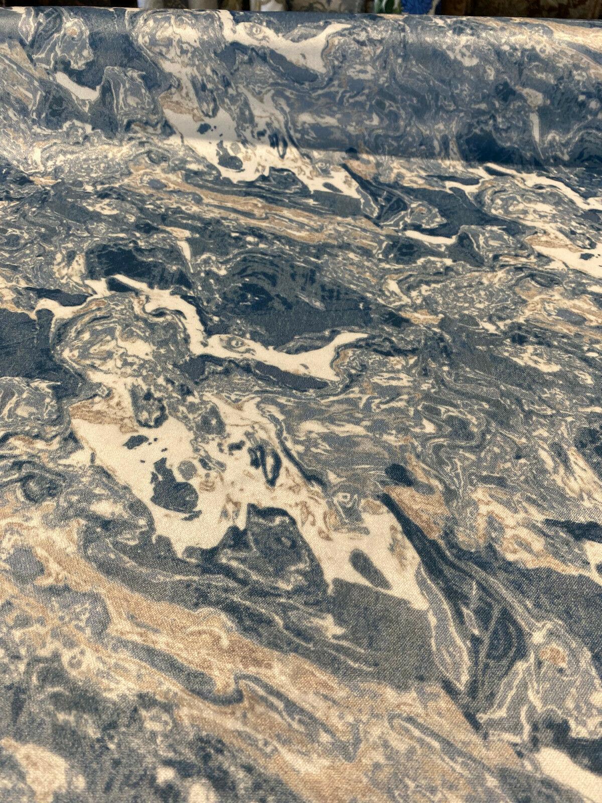 Marble Gate Blue Velvet Upholstery Fabric - Blue Marble Pattern, 54" Width (By The Yard)