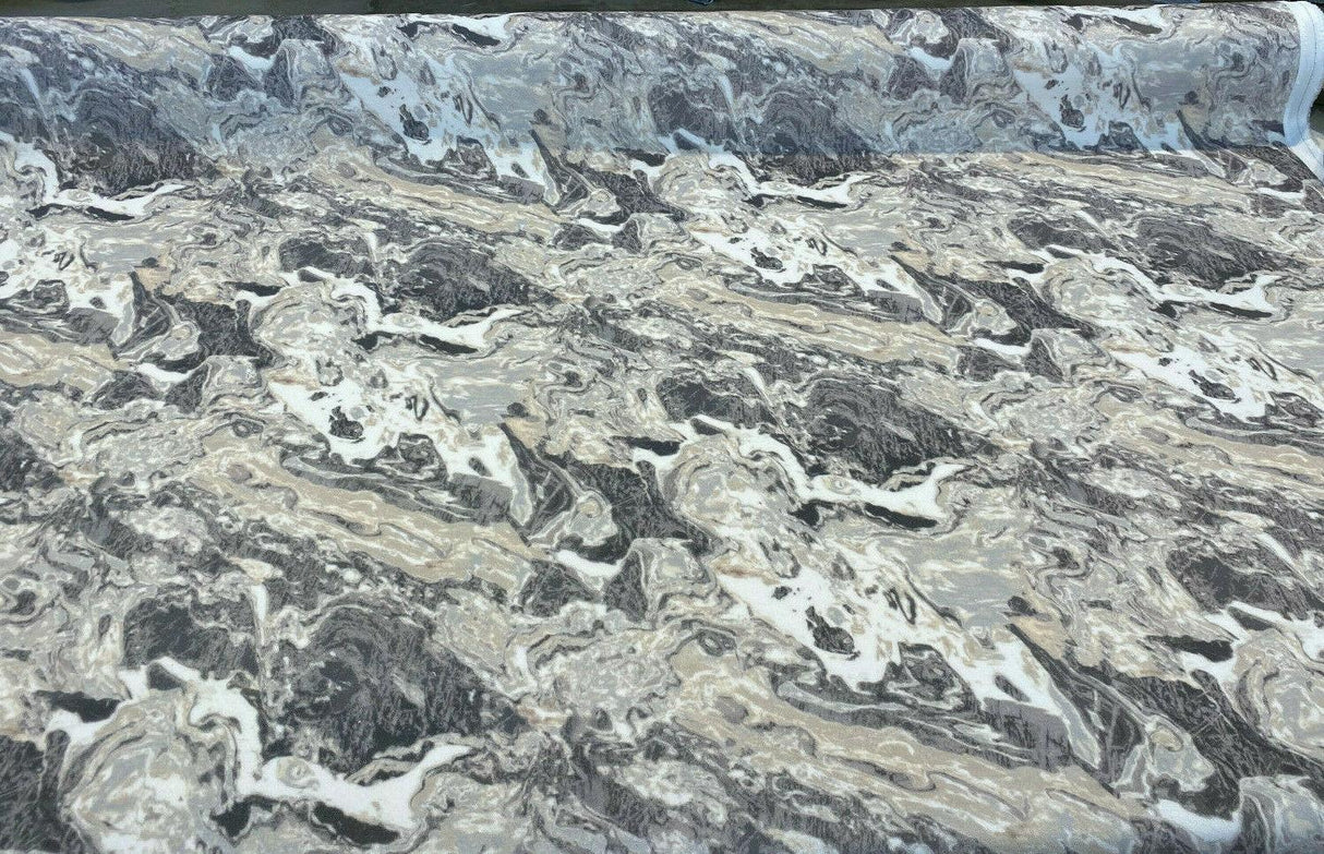 Marble Gate Velvet Fabric - Mineral Silver Marble Design, 54" Width (1 Yard)