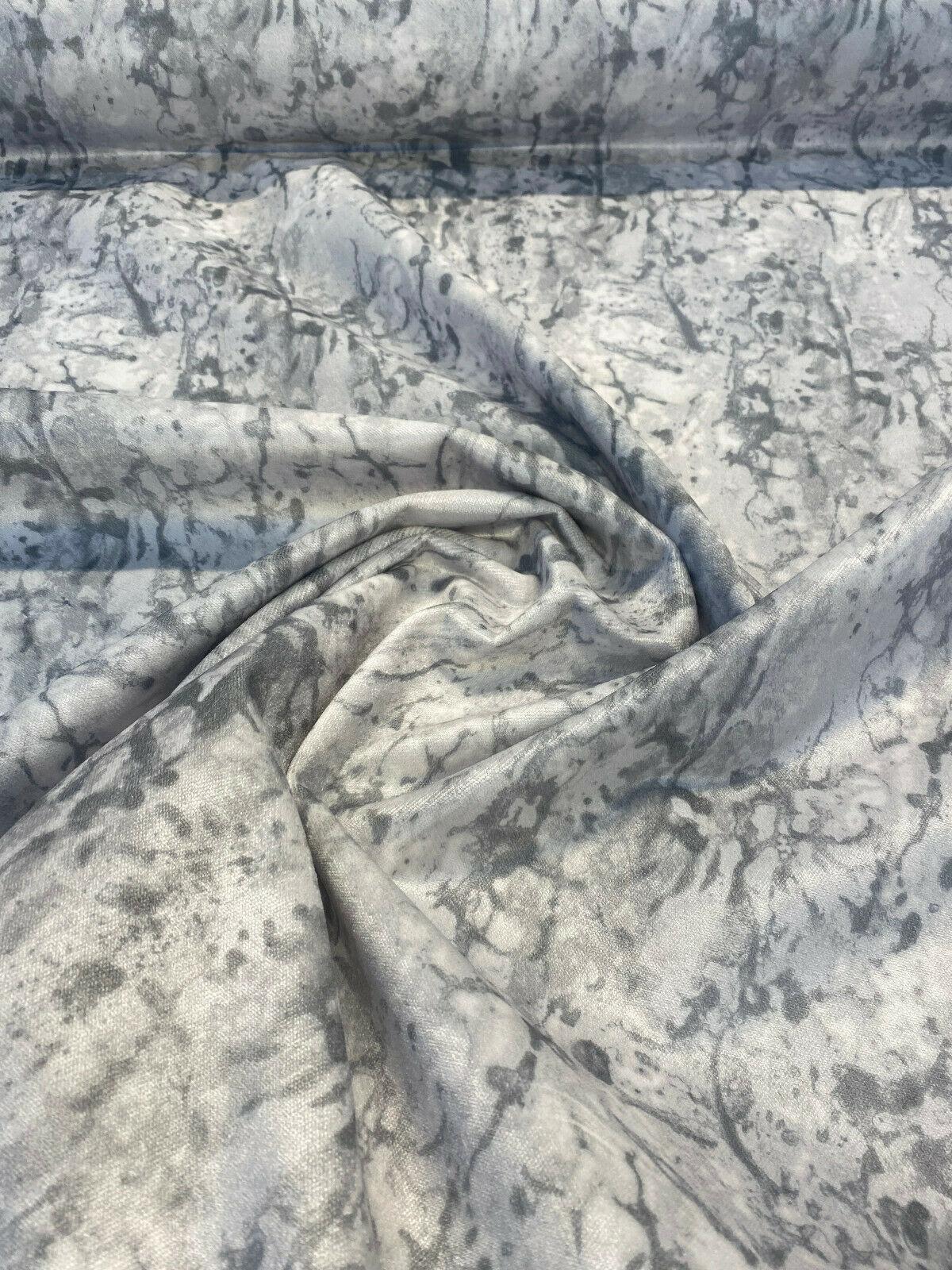Nature Cloud Spotting Velvet Upholstery Fabric - White Gray Marble Design, 54" Width (By The Yard)
