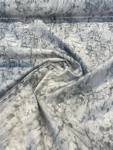 Nature Cloud Spotting Velvet Upholstery Fabric - White Gray Marble Design, 54" Width (By The Yard)