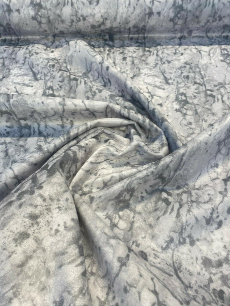 Nature Cloud Spotting Velvet Upholstery Fabric - White Gray Marble Design, 54" Width (By The Yard)