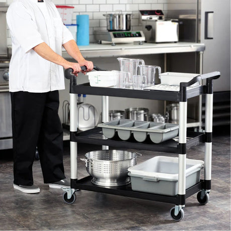 Winco 3 Tier Black Utility Cart with Brakes