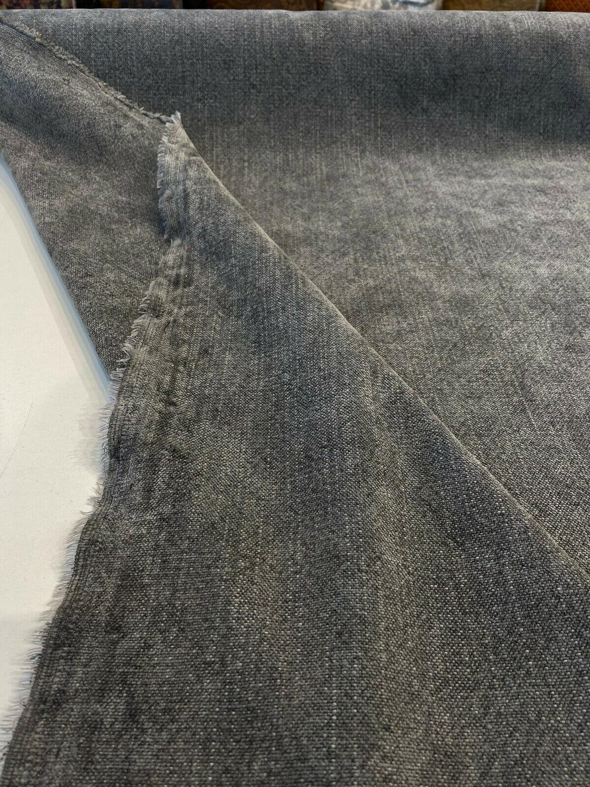 Calvin Linen Smokey Dark Gray Italian Upholstery Fabric - Smokey Dark Gray, 56" Width, Railroaded (1 Yard)
