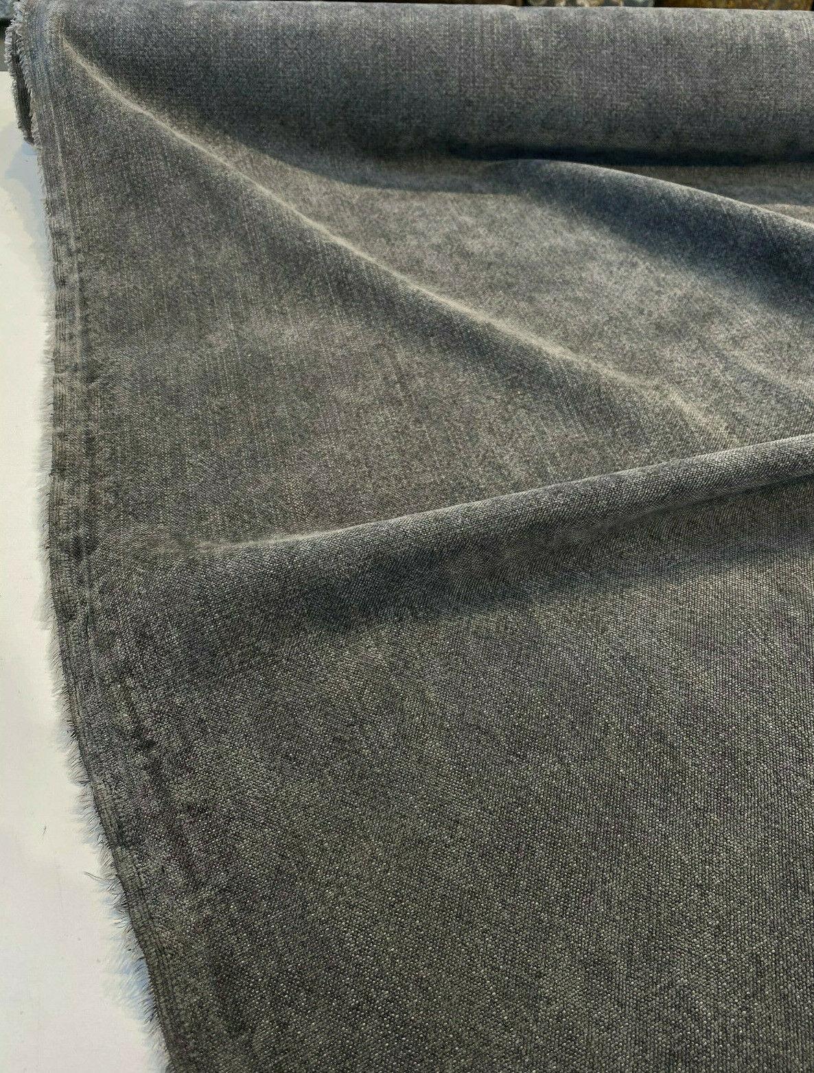 Calvin Linen Smokey Dark Gray Italian Upholstery Fabric - Smokey Dark Gray, 56" Width, Railroaded (1 Yard)