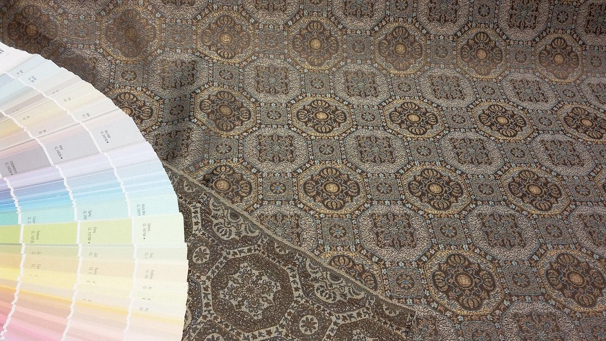 Westport Blue Polyester Jacquard Fabric - Blue Geometric Traditional, 57" Width (1 Yard)