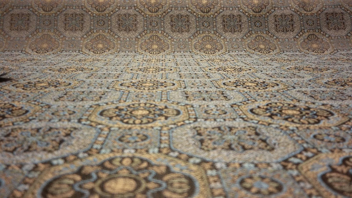Westport Blue Polyester Jacquard Fabric - Blue Geometric Traditional, 57" Width (1 Yard)