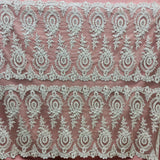 Beaded Corded Lace Fabric - White With Silver, Ivory With Silver, White, 48" Wide (1 Yard)