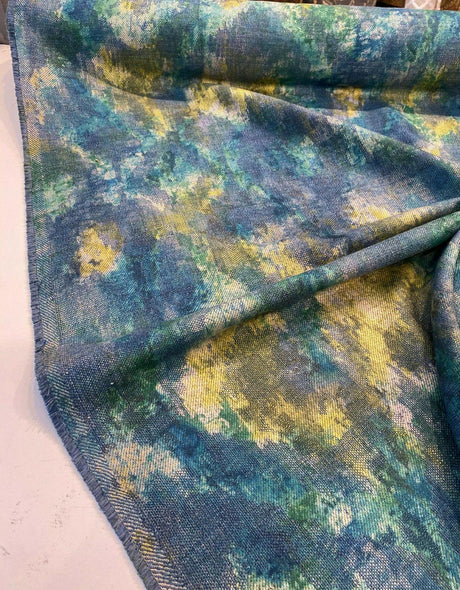 Boho Lagoon Chenille Upholstery Fabric - Aqua Teal, 56" Width, 32" Vertical Repeat, 24" Horizontal Repeat (1 Yard)