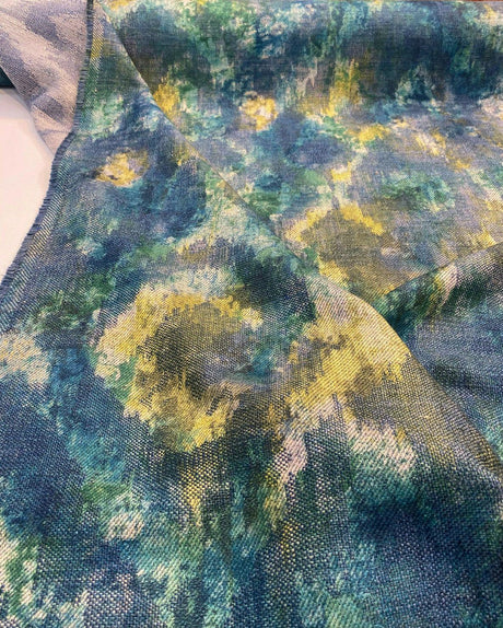 Boho Lagoon Chenille Upholstery Fabric - Aqua Teal, 56" Width, 32" Vertical Repeat, 24" Horizontal Repeat (1 Yard)