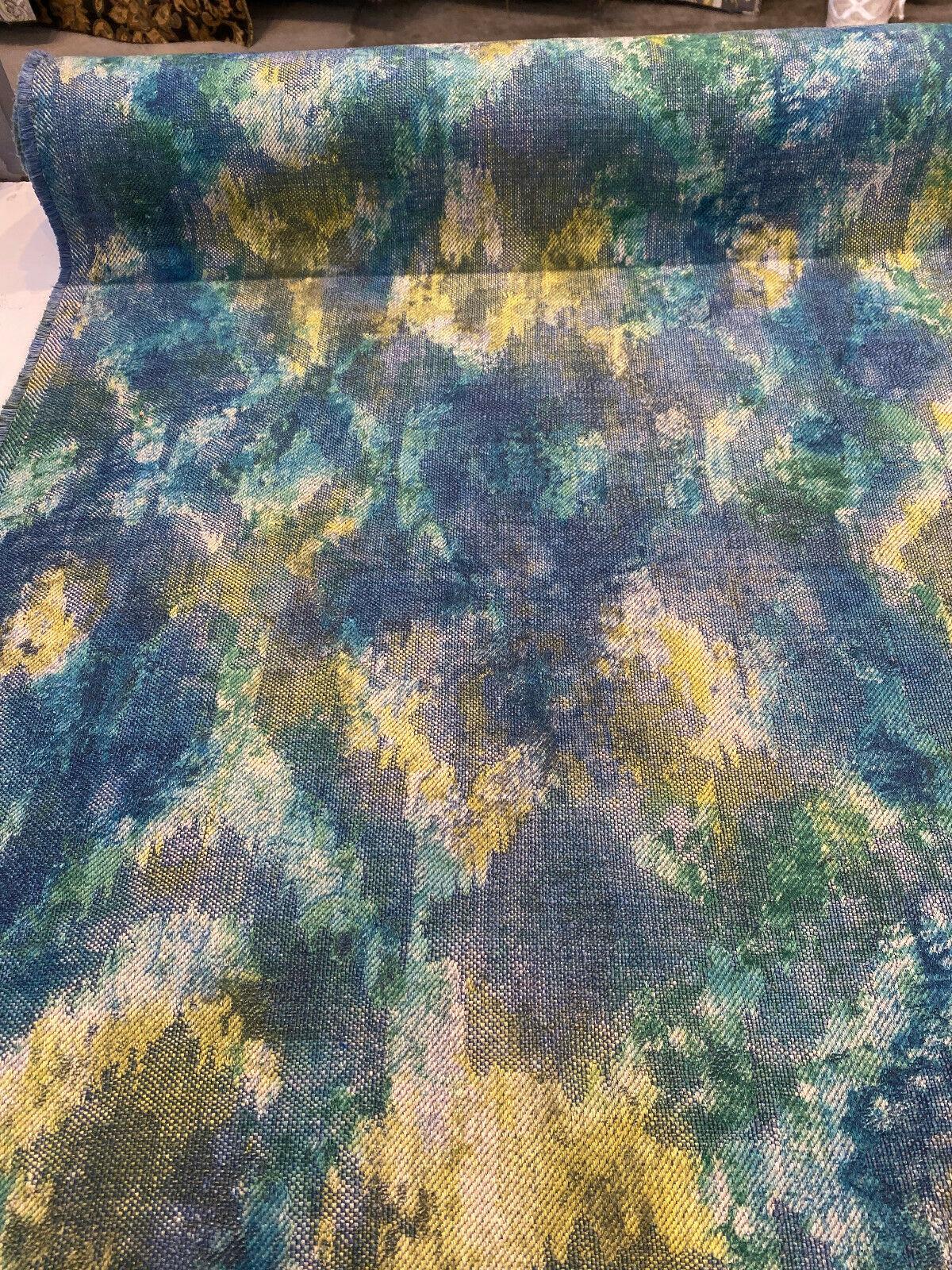 Boho Lagoon Chenille Upholstery Fabric - Aqua Teal, 56" Width, 32" Vertical Repeat, 24" Horizontal Repeat (1 Yard)