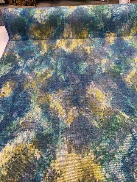 Boho Lagoon Chenille Upholstery Fabric - Aqua Teal, 56" Width, 32" Vertical Repeat, 24" Horizontal Repeat (1 Yard)