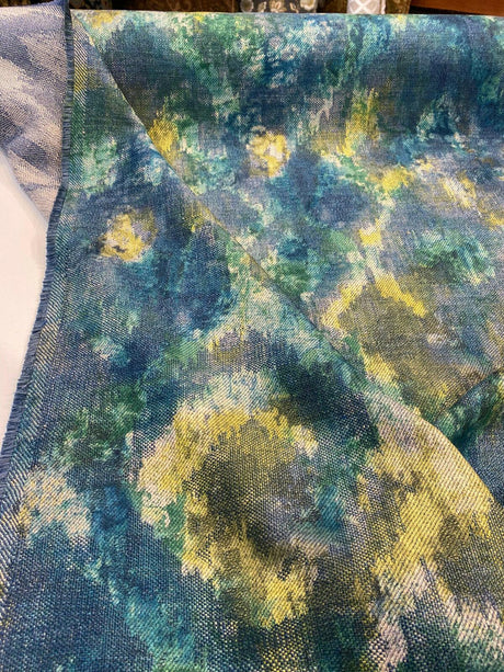 Boho Lagoon Chenille Upholstery Fabric - Aqua Teal, 56" Width, 32" Vertical Repeat, 24" Horizontal Repeat (1 Yard)