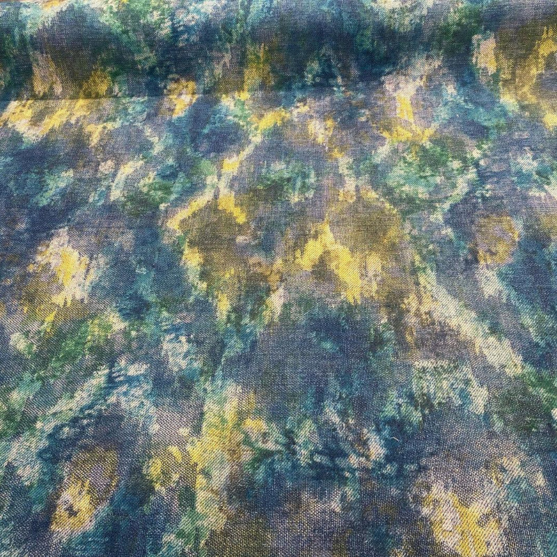 Boho Lagoon Chenille Upholstery Fabric - Aqua Teal, 56" Width, 32" Vertical Repeat, 24" Horizontal Repeat (1 Yard)