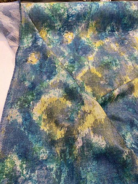Boho Lagoon Chenille Upholstery Fabric - Aqua Teal, 56" Width, 32" Vertical Repeat, 24" Horizontal Repeat (1 Yard)
