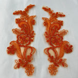 1 Pair Beaded & Corded Floral Lace Applique 9" x 2.5" Each Side