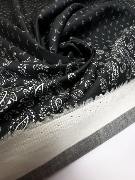 Cotton Sateen Paisley Black White