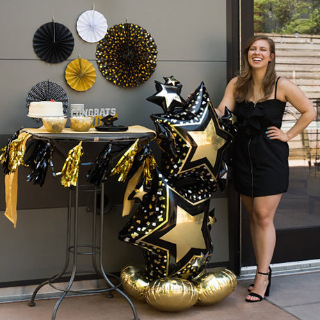 Foil Balloon Star Cluster Black & Gold AirLoonz