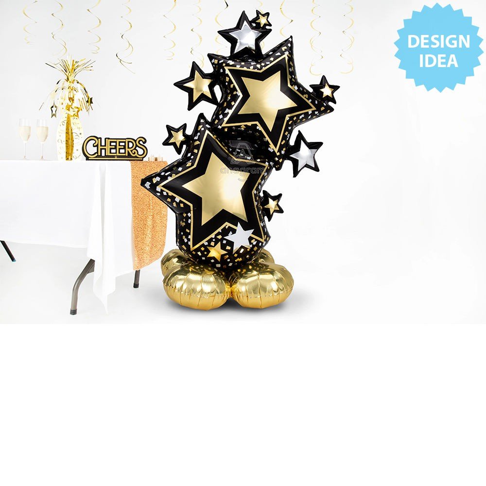 Foil Balloon Star Cluster Black & Gold AirLoonz