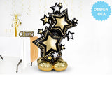 Foil Balloon Star Cluster Black & Gold AirLoonz