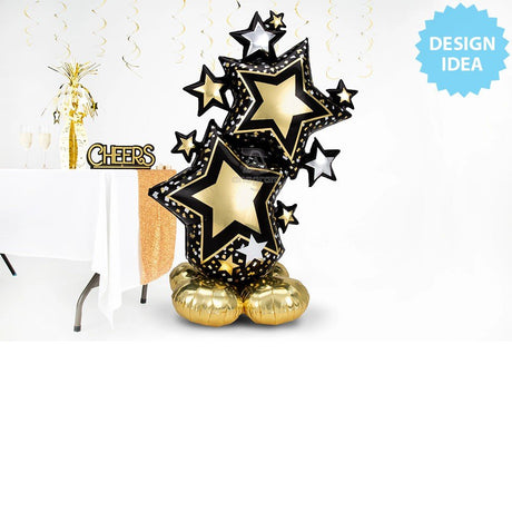 Foil Balloon Star Cluster Black & Gold AirLoonz