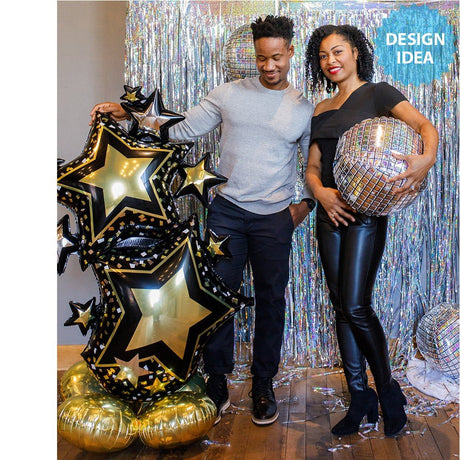 Foil Balloon Star Cluster Black & Gold AirLoonz