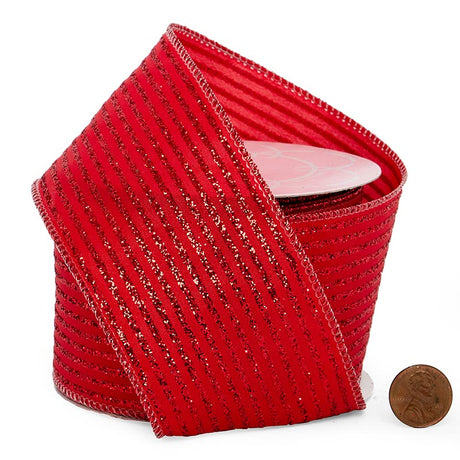 Glitter Striped Wired Ribbon 2 1/2 '' X 10 yd - 1 / ROLL