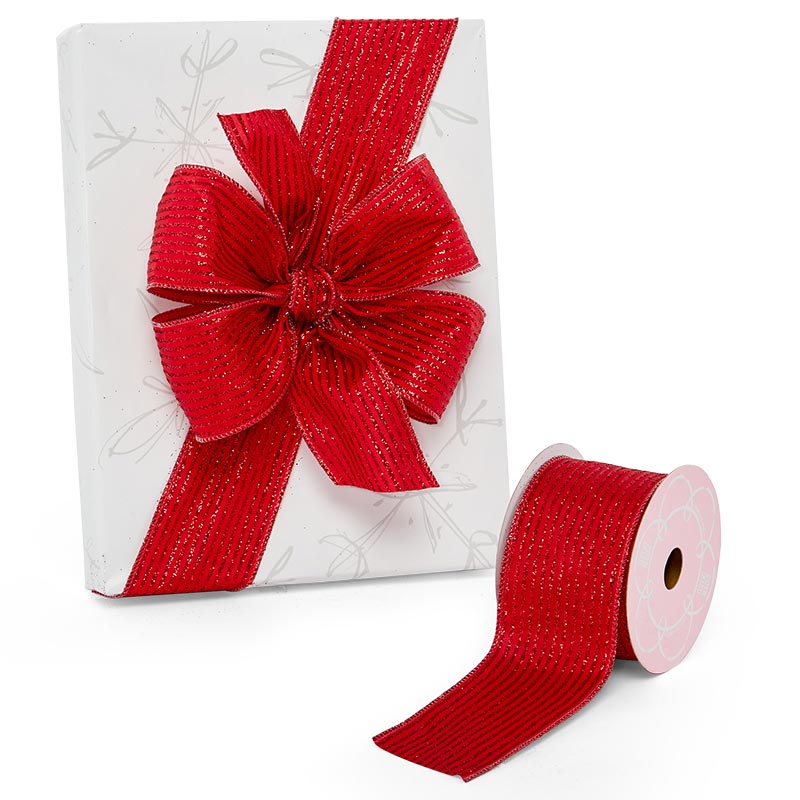 Glitter Striped Wired Ribbon 2 1/2 '' X 10 yd - 1 / ROLL