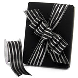 Silver & Black Striped Metallic Wired Ribbon 2 1/2 '' X 10 yd - 1 / ROLL