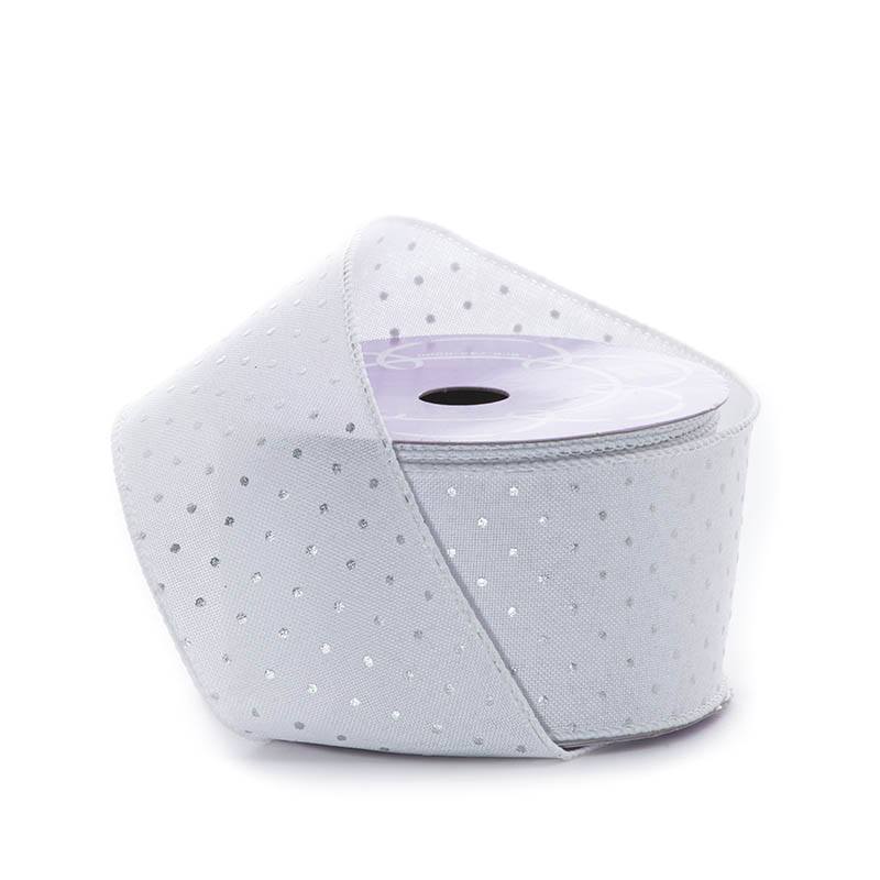Metallic Dot Linen Ribbon White Color 1 / ROLL